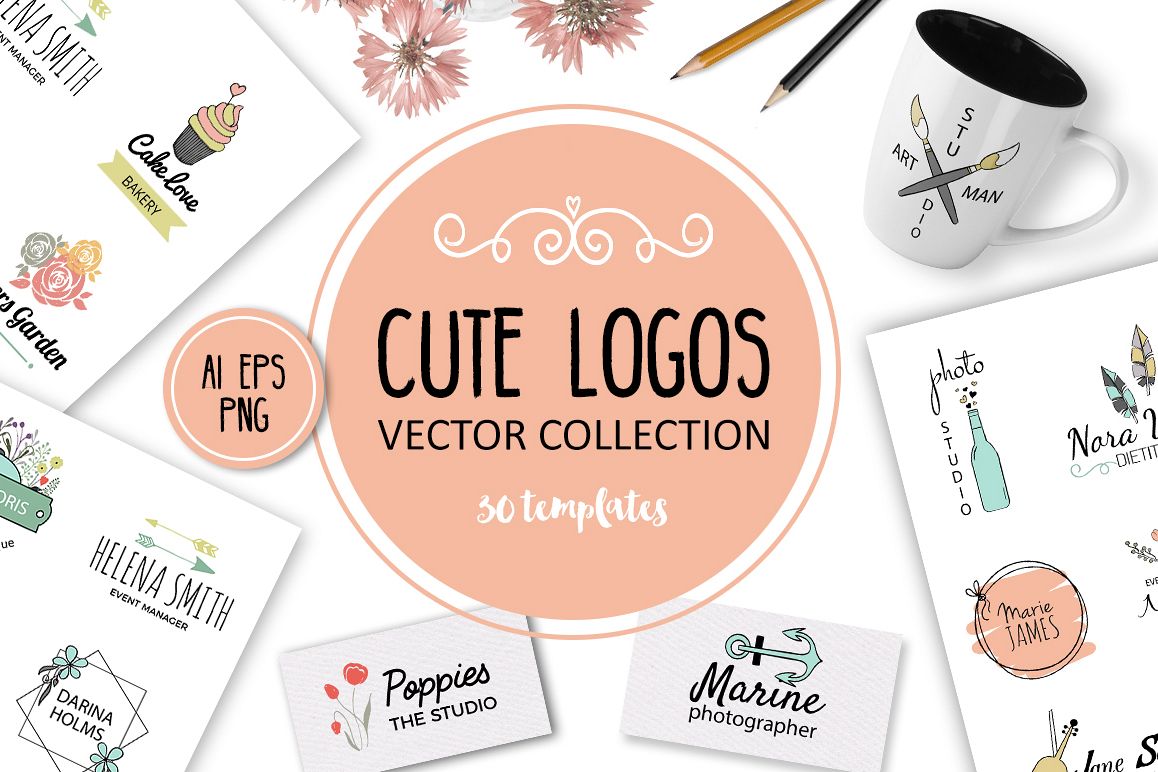 Cute Vector Logos Collection. 30 templates example image