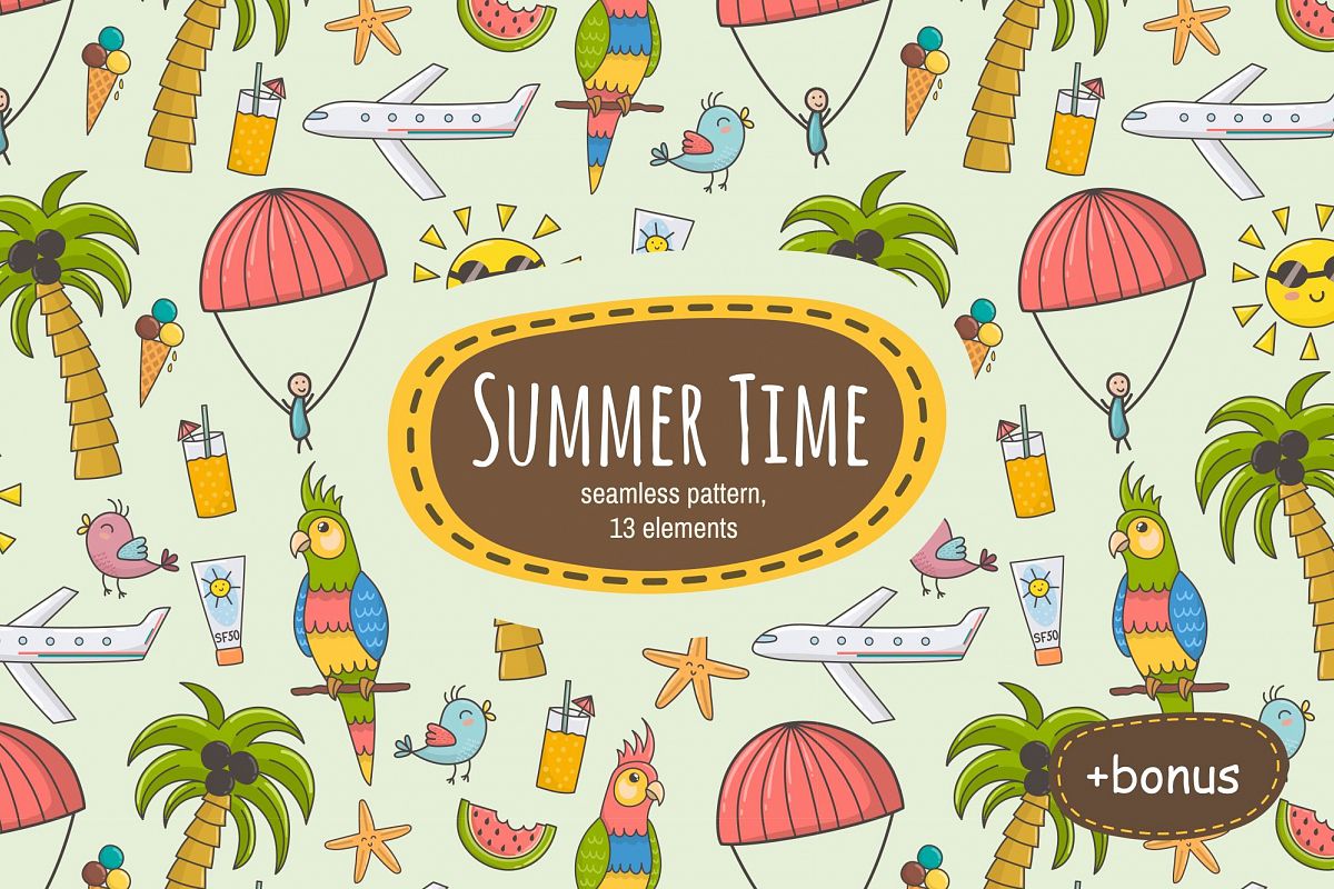 Summer Time: pattern & clipart example image