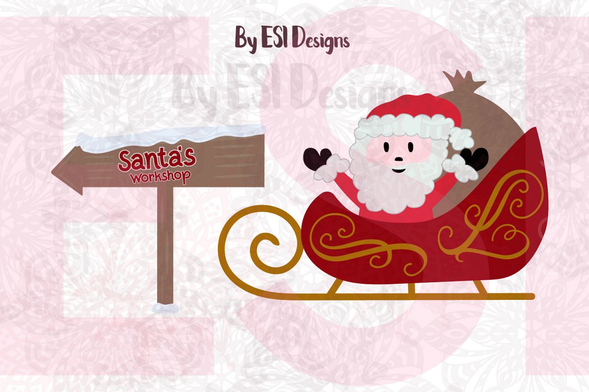 Santa Sleigh and Santa's Workshop Sign - SVG, DXF, EPS & PNG example image