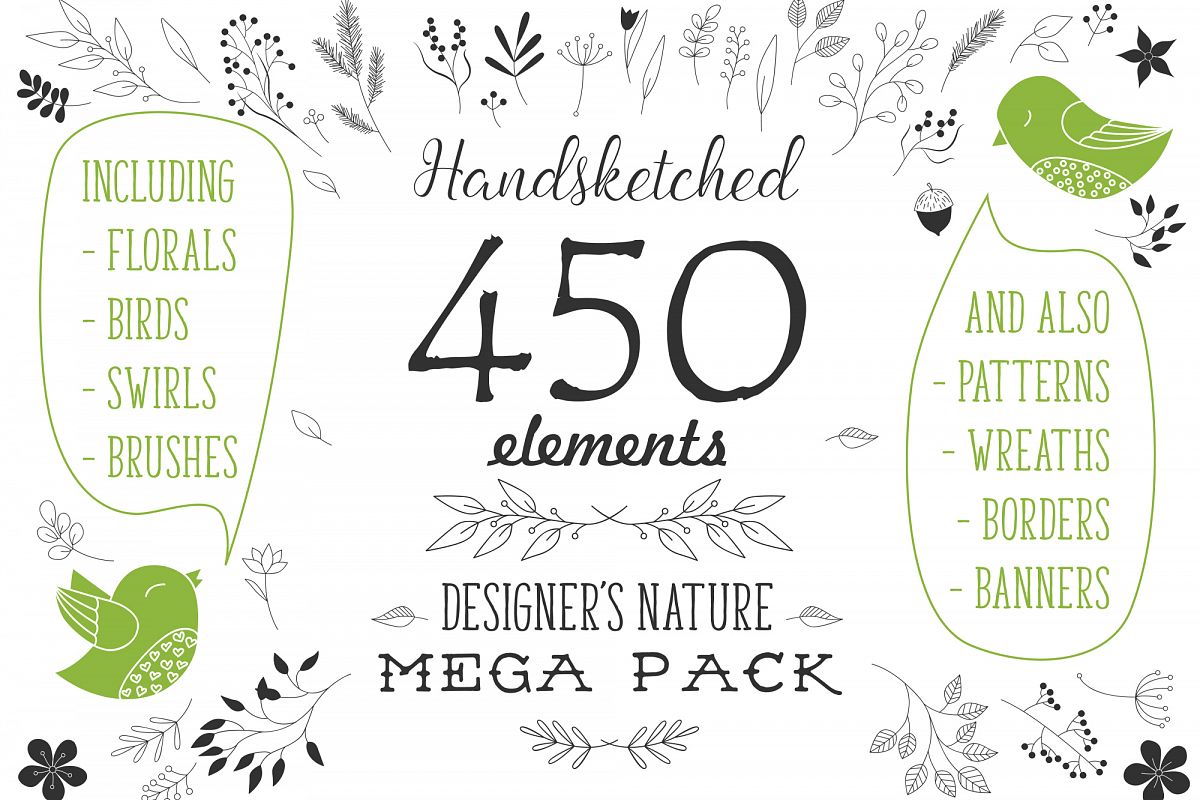 450 handsketched elements. Nature mega pack example image